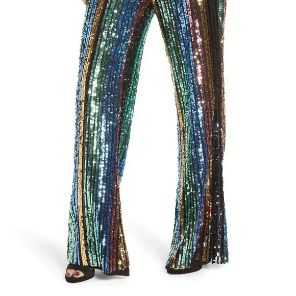 Leigh High Waisted Striped Sequin Pants - Picture 2 of 3